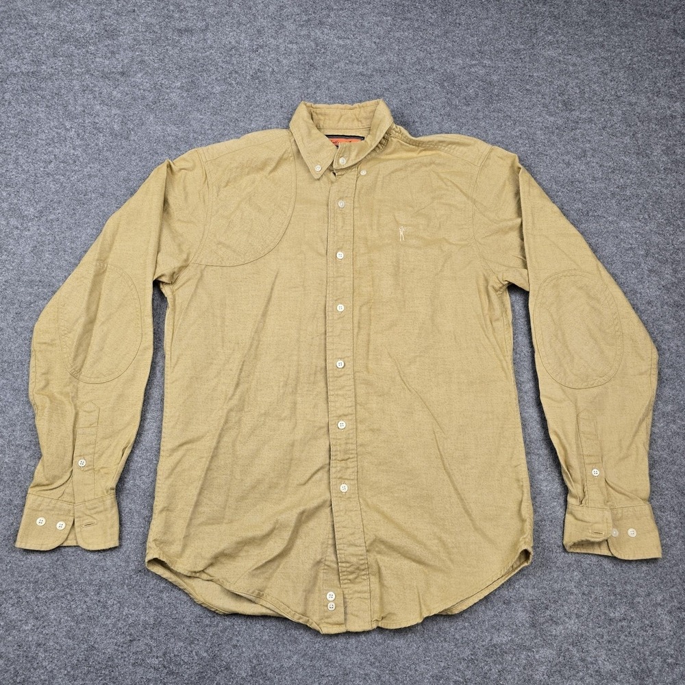 Ball And Buck Shirt Mens Medium Beige Solid Cotton Long Sleeve Button Up Hunting